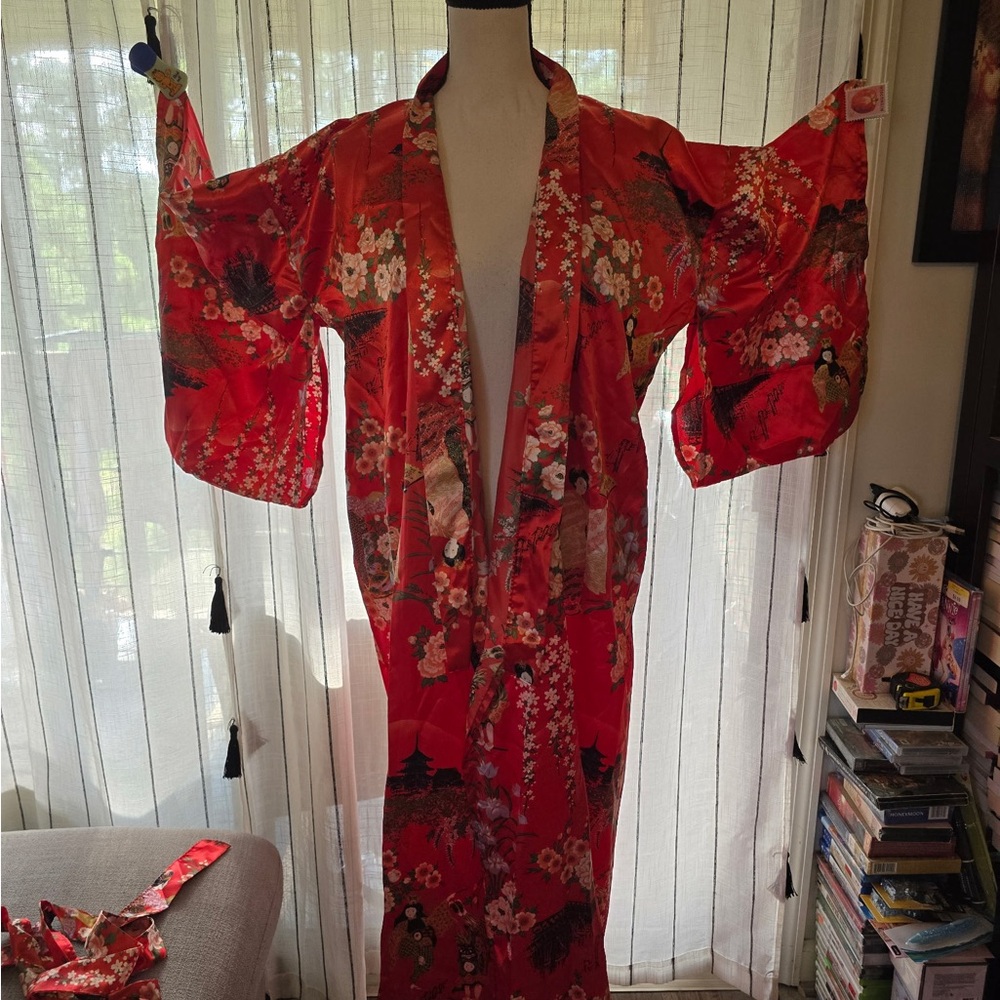Elegant Red Floral Women's Kimono Robe